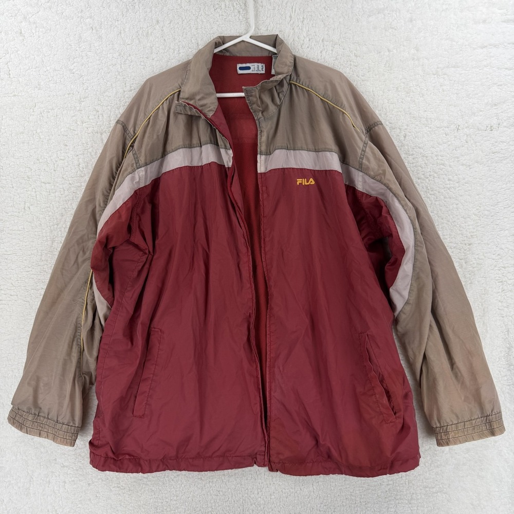 FILA Jacket Mens 2XL Red‎ Beige Colorblock Windbreaker Lightweight Zip